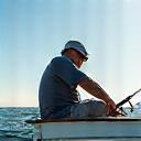 David Lee on a boat with a fishing rod