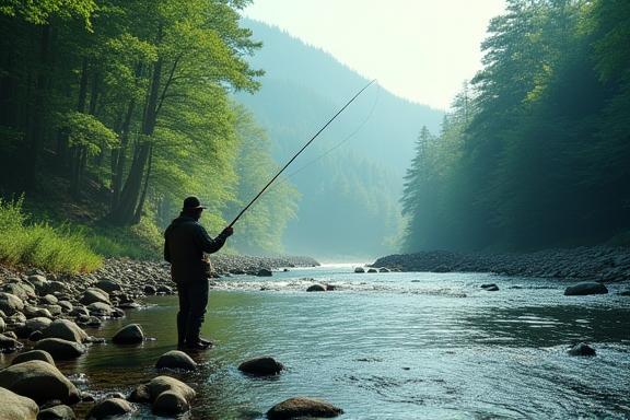 Fishing for trout in Kanagawa mountain stream